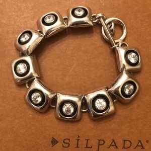 Rare Vintage Silpada Sterling Silver Cubic Zirconia Toggle Clasp Bracelet JB565